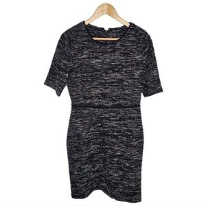 Banana Republic tweed white black round neck short sleeve sheath midi dress